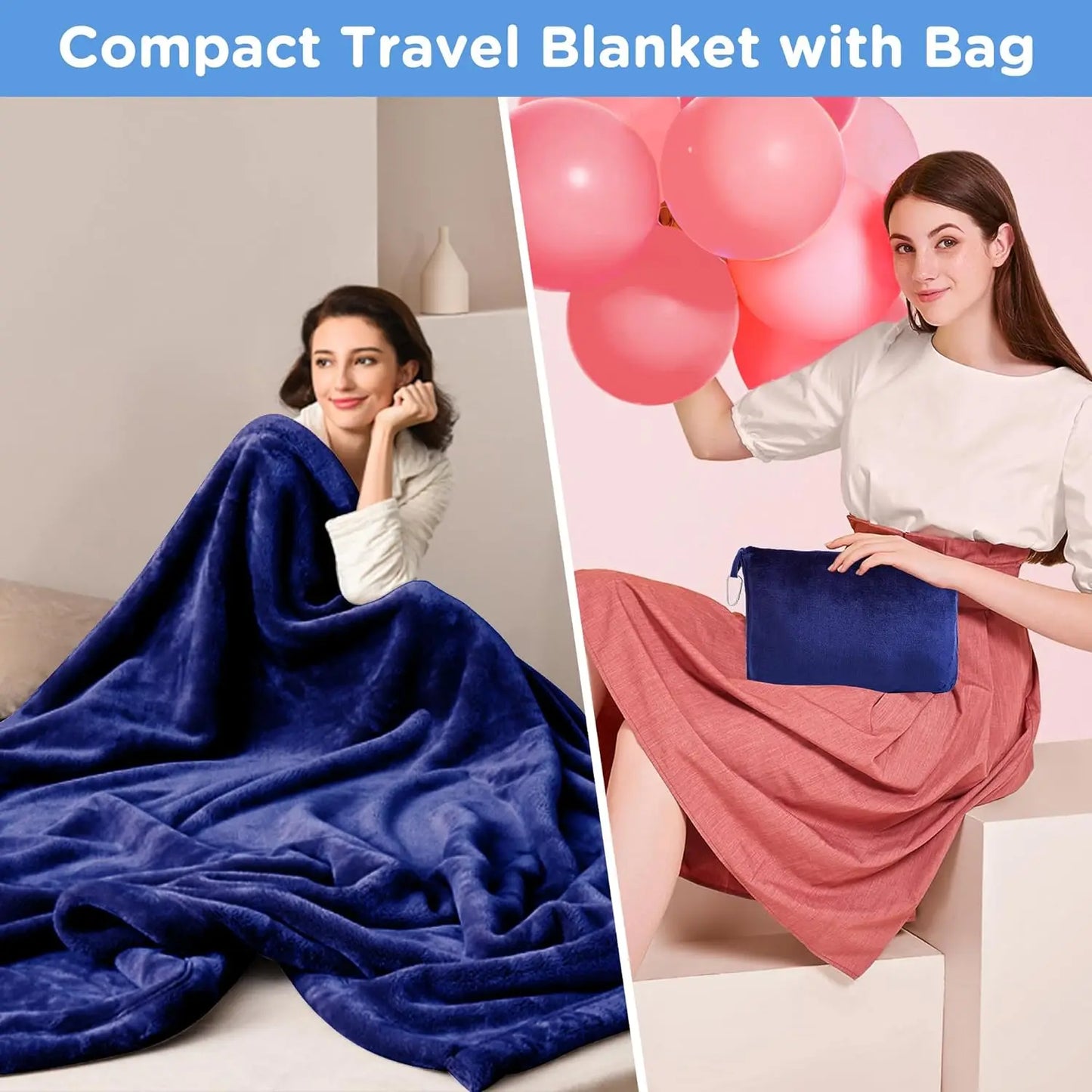 Portable Travel Blanket Soft Flannel Airplane Blanket 2 In 1 Travel Pillow and Blanket Set Plane Car Travel