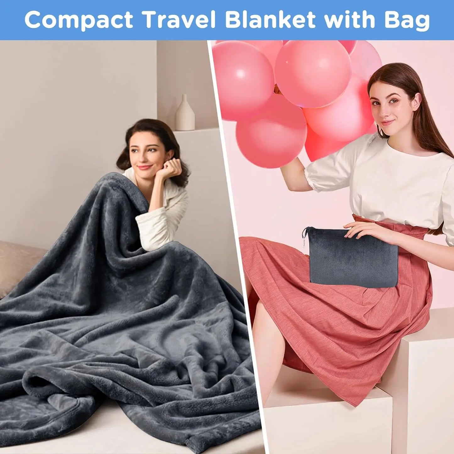 Portable Travel Blanket Soft Flannel Airplane Blanket 2 In 1 Travel Pillow and Blanket Set Plane Car Travel