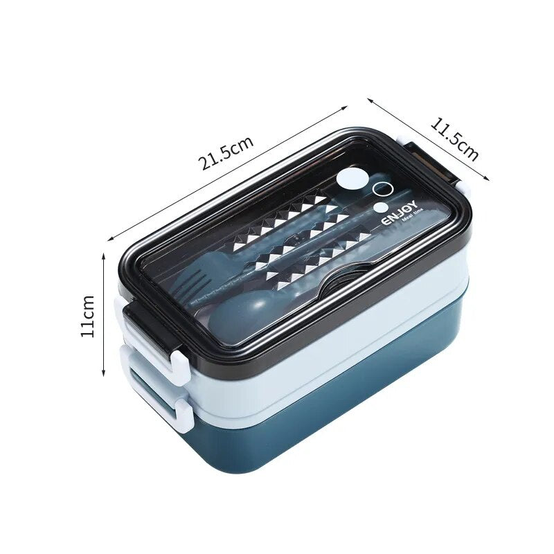Lunch Box Food Storage Box 3 Layers Grids Student Office Worker Microwave Bento Box Outdoor Picnic Container with Fork Spoon