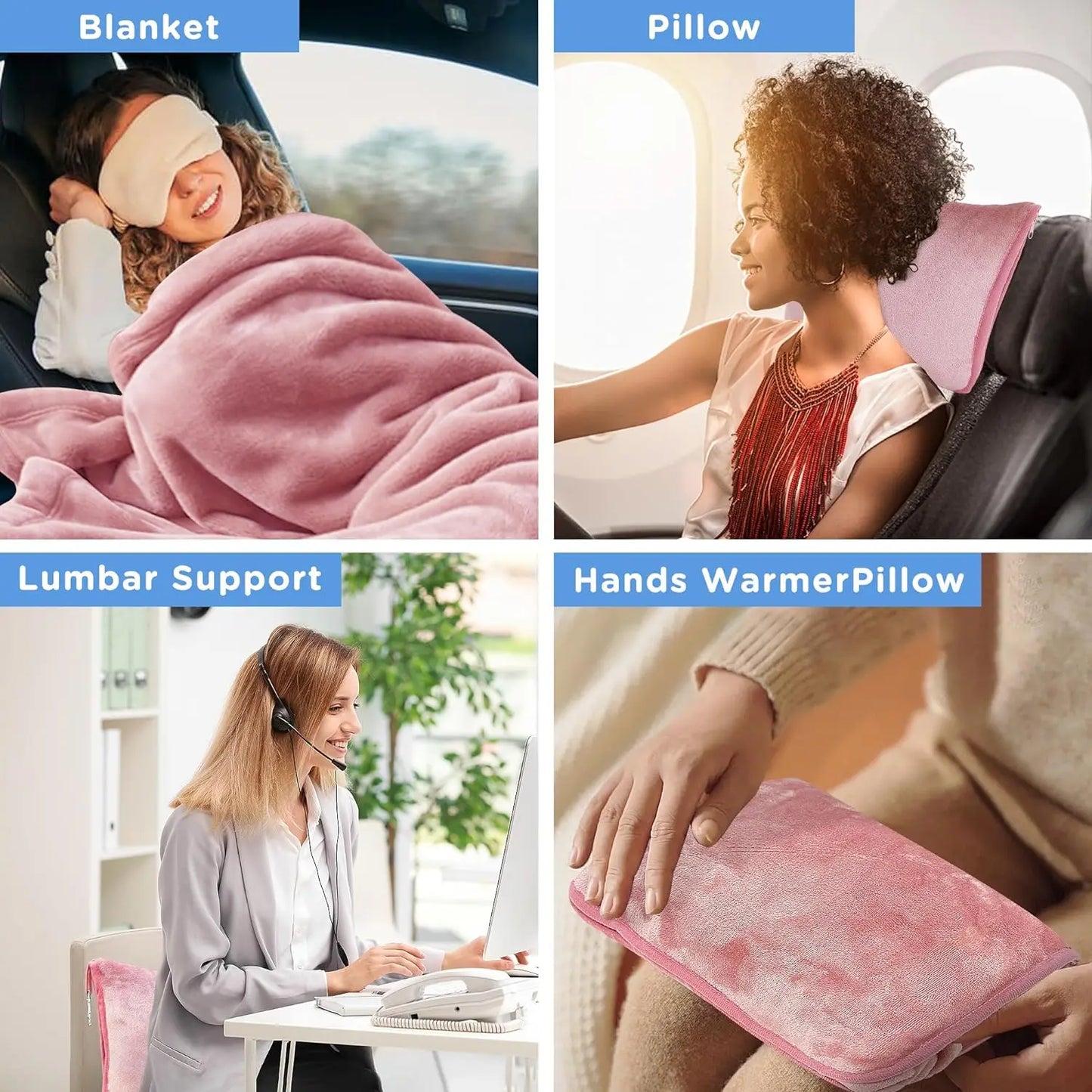Portable Travel Blanket Soft Flannel Airplane Blanket 2 In 1 Travel Pillow and Blanket Set Plane Car Travel