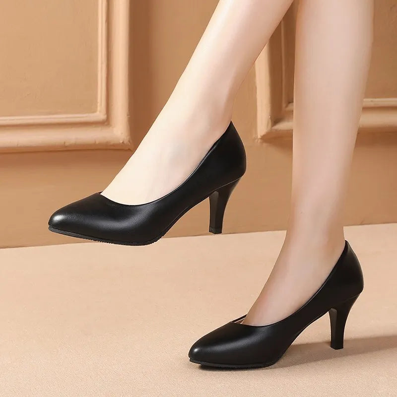 New Comfortable Leather Women Black Wedding Shoes Bride Low Heels Office Work Shoes for Woman Commute Pumps Women's Autumn 5/7cm