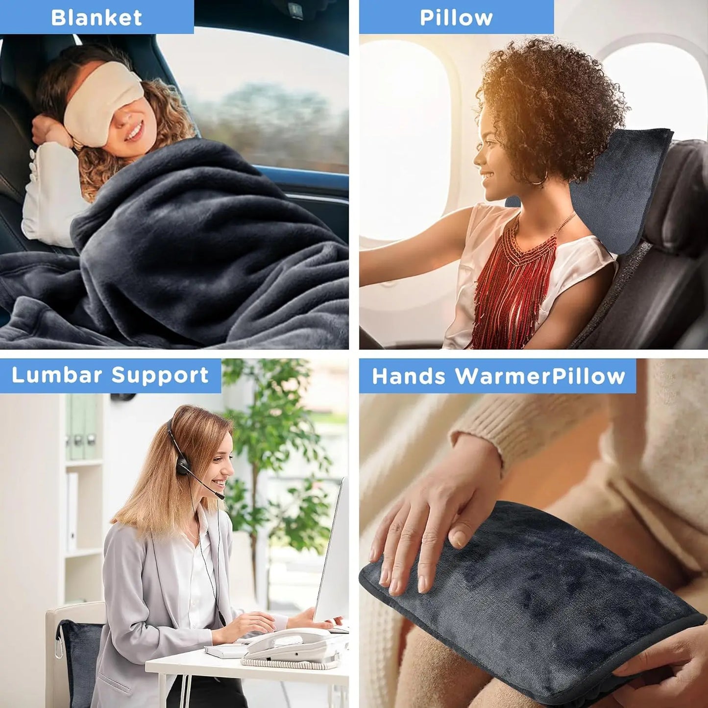 Portable Travel Blanket Soft Flannel Airplane Blanket 2 In 1 Travel Pillow and Blanket Set Plane Car Travel