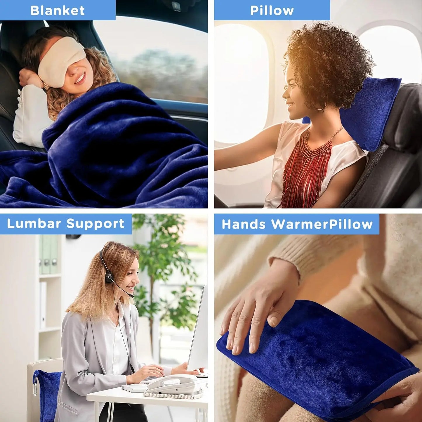 Portable Travel Blanket Soft Flannel Airplane Blanket 2 In 1 Travel Pillow and Blanket Set Plane Car Travel