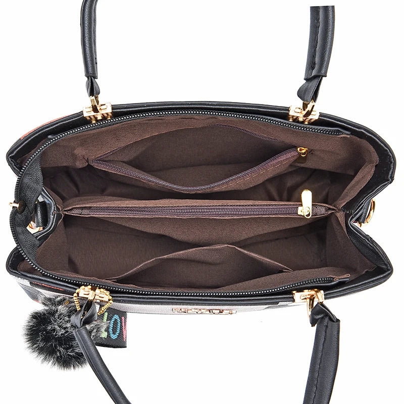Plaid Pattern Handbag, Pompom Decor Crossbody Bag, Women's Top Handle Purses For Work