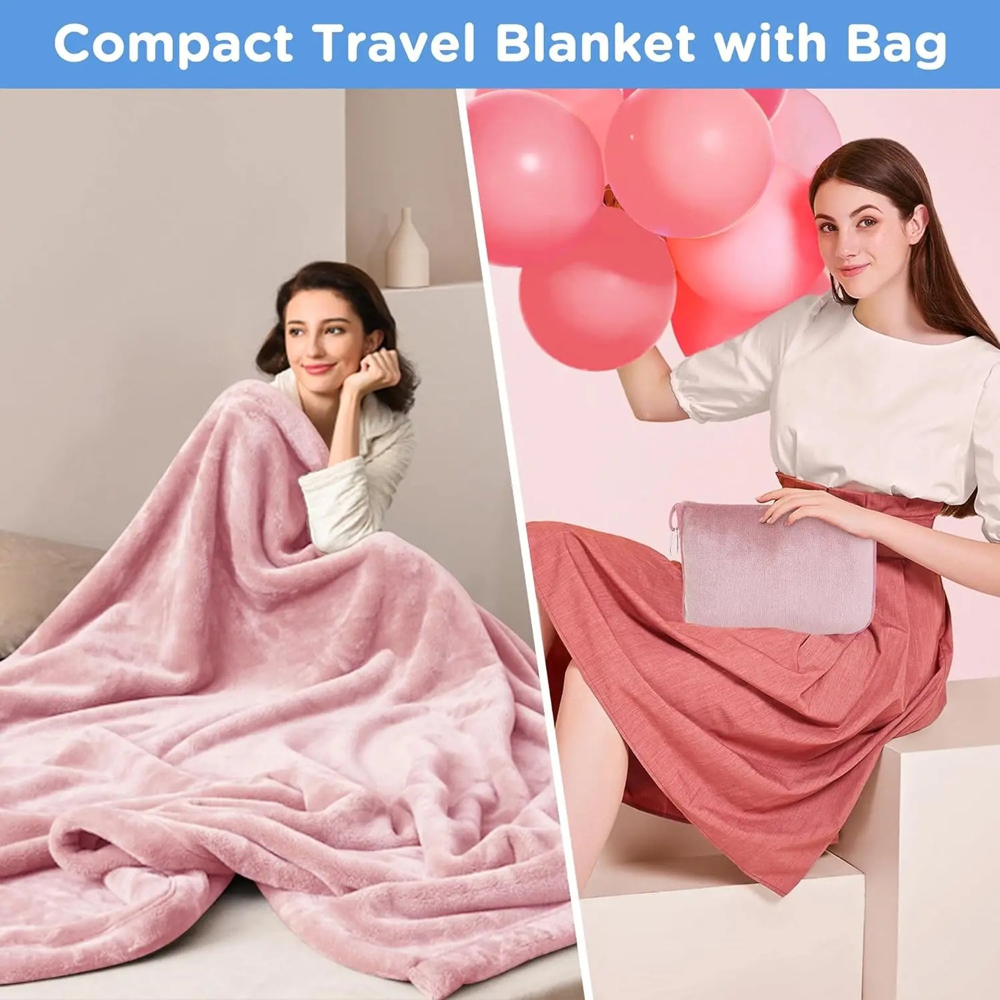 Portable Travel Blanket Soft Flannel Airplane Blanket 2 In 1 Travel Pillow and Blanket Set Plane Car Travel