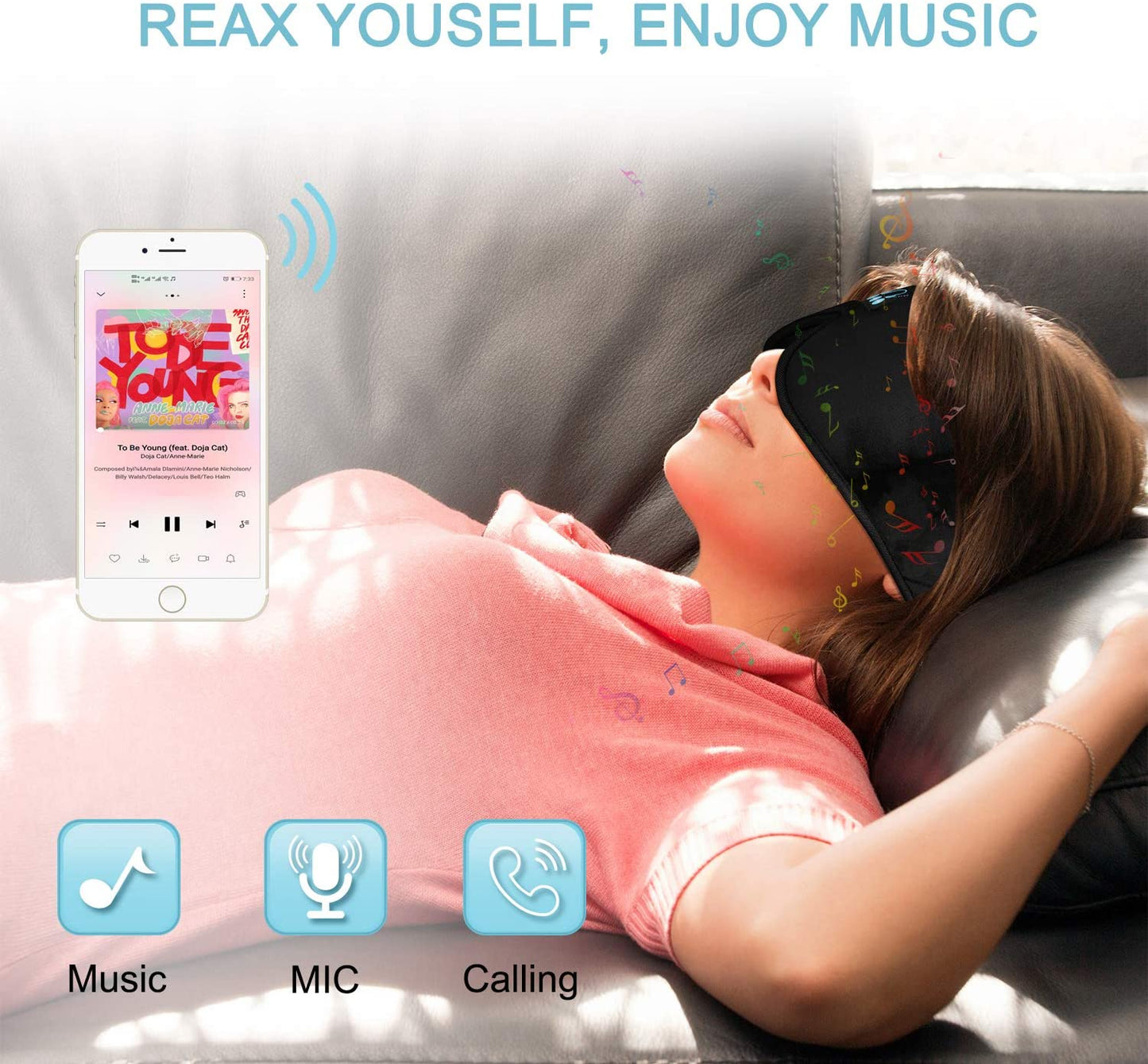 3D Eye Mask Travel Head Set With Microphone Bluetooth 5.0 Wireless
