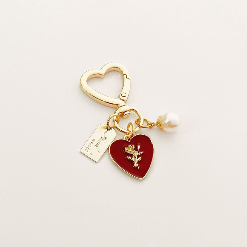 Vintage Roses Pearl Keychain Wine Red Silicone Earphone Case For Airpods