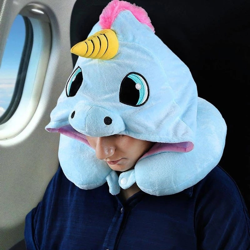U Shaped Kids Hooded Neck Pillow for Airplane Travel