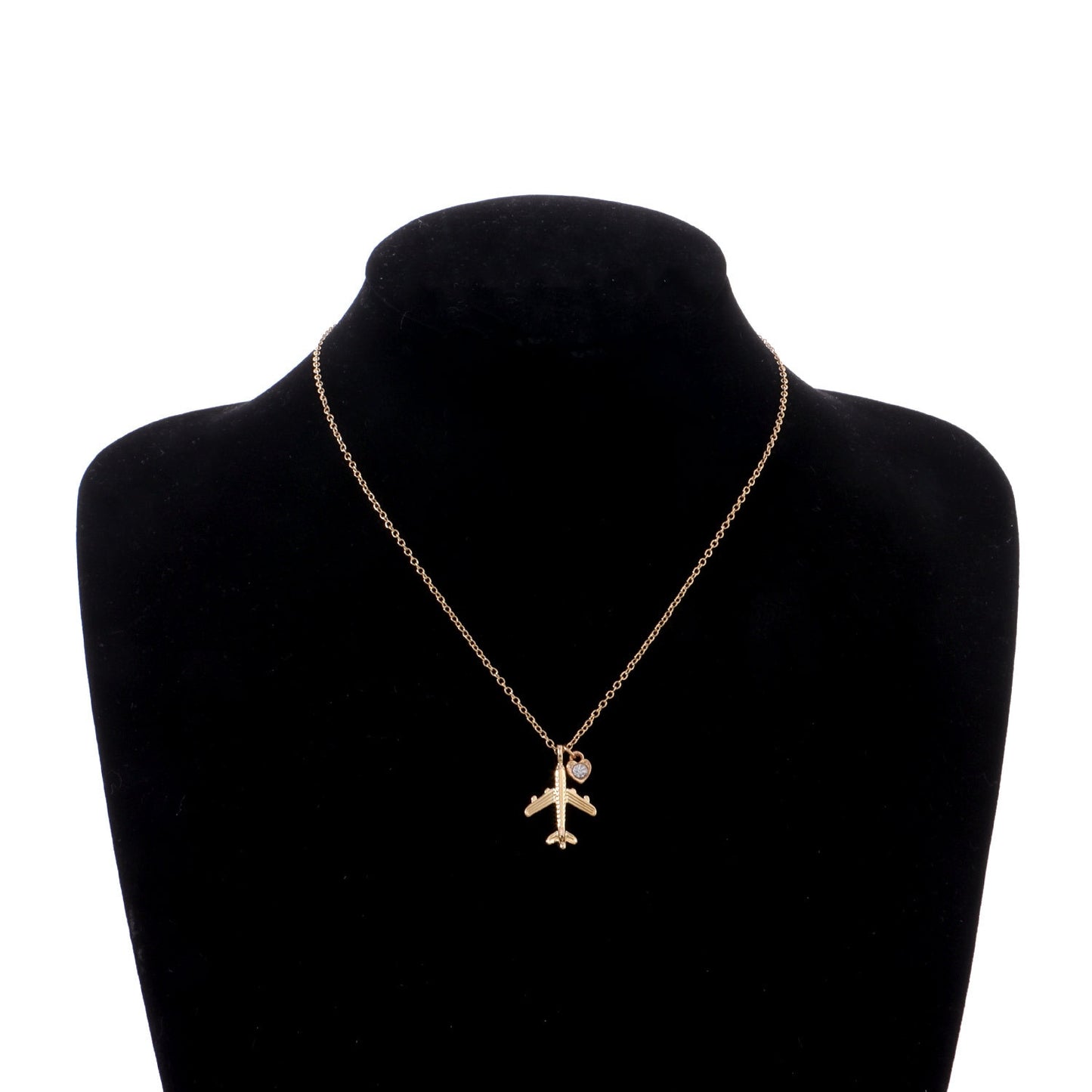 Crystal Heart and Airplane Necklace