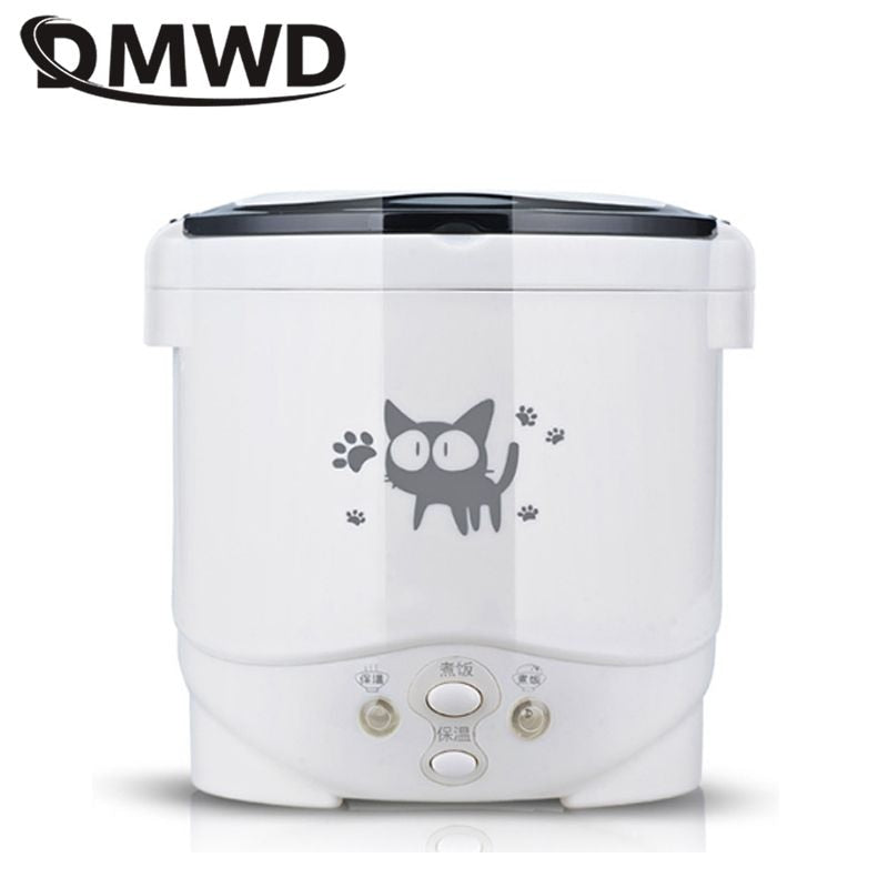 1L Mini Rice Cooker, 12V Electric Lunch Box Portable Travel Rice Cooker for Car Multifunctional Electric Food Steamer Rice Cooker Fast Cooking Fully