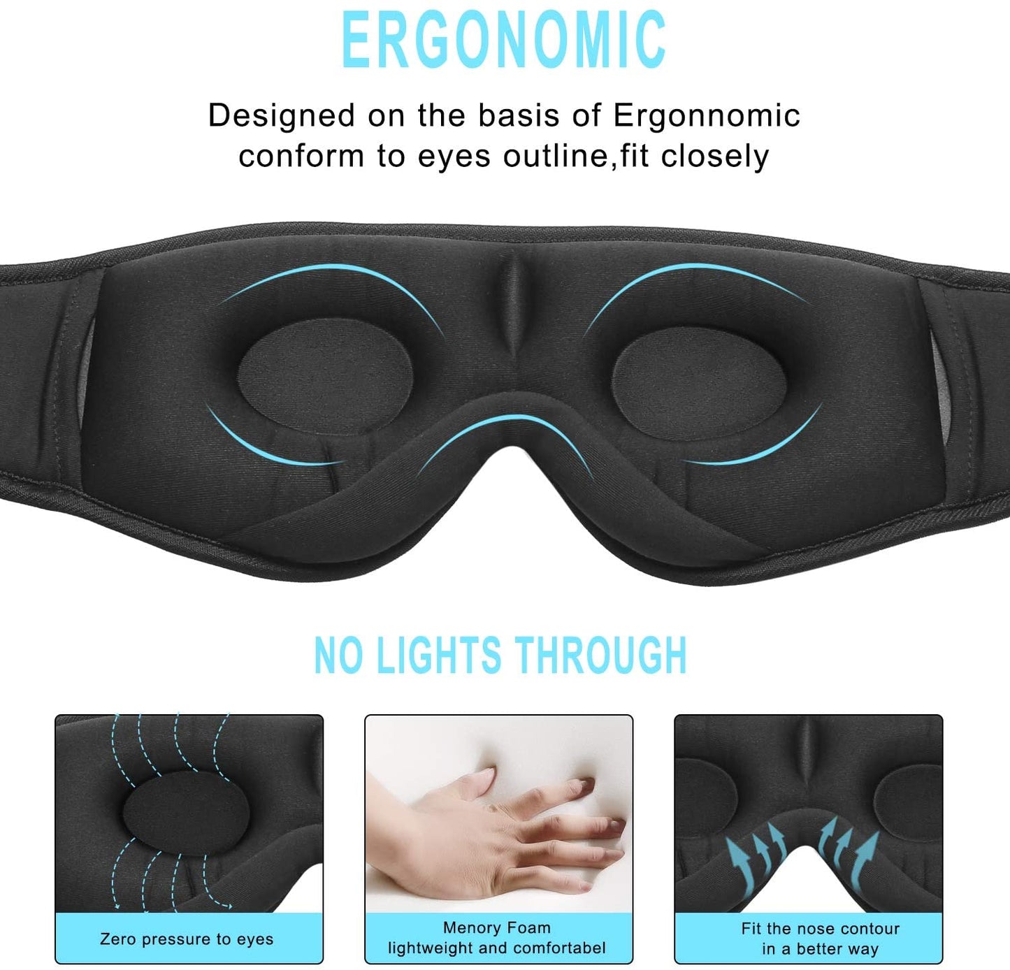 3D Eye Mask Travel Head Set With Microphone Bluetooth 5.0 Wireless