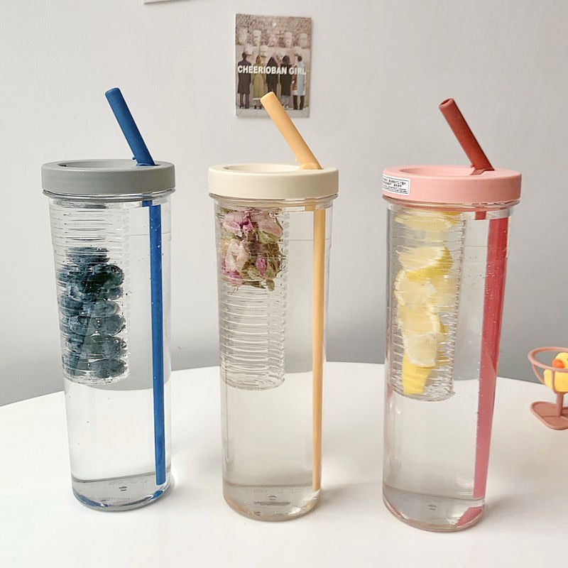 Fruit Filter Water Bottle with Straw