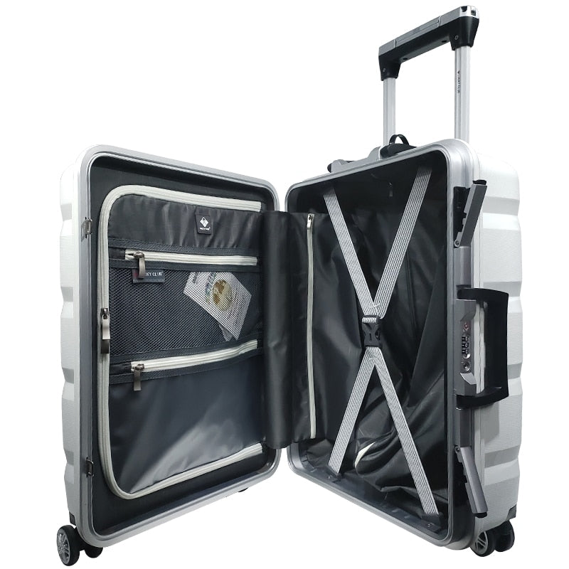 Carry On Spinner Luggage Set with Front Opening Laptop & Mobile Cup Holder.