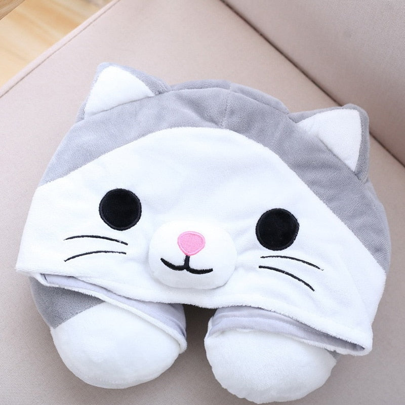 U Shaped Kids Hooded Neck Pillow for Airplane Travel