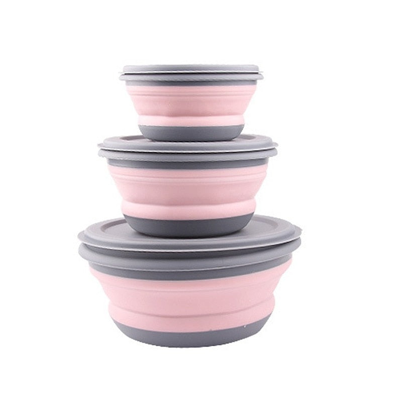 3Pcs Bowl Sets Silicone Folding Lunch Box