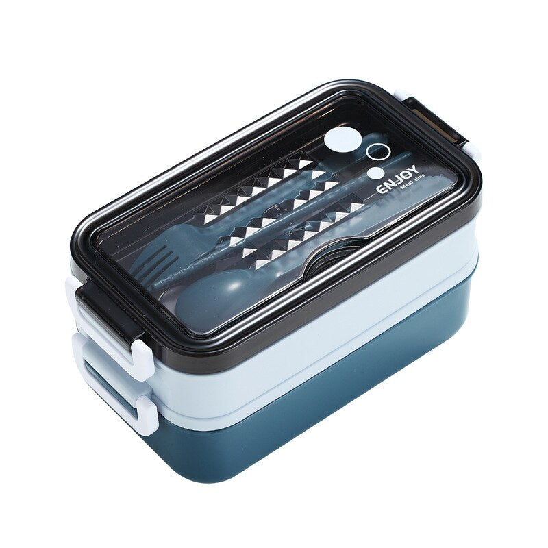 Lunch Box Food Storage Box 3 Layers Grids Student Office Worker Microwave Bento Box Outdoor Picnic Container with Fork Spoon