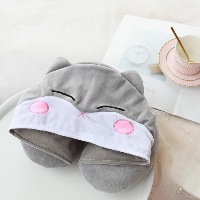 U Shaped Kids Hooded Neck Pillow for Airplane Travel
