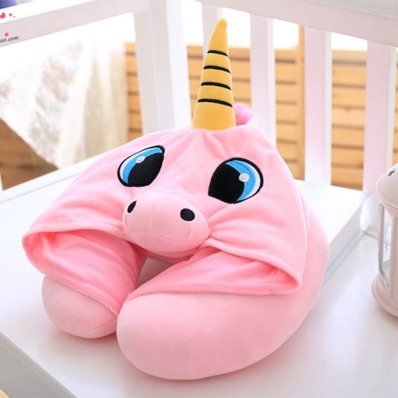 U Shaped Kids Hooded Neck Pillow for Airplane Travel