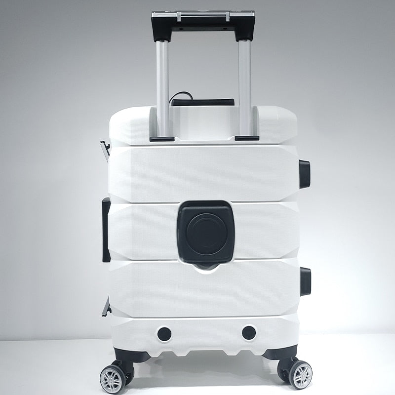 Carry On Spinner Luggage Set with Front Opening Laptop & Mobile Cup Holder.