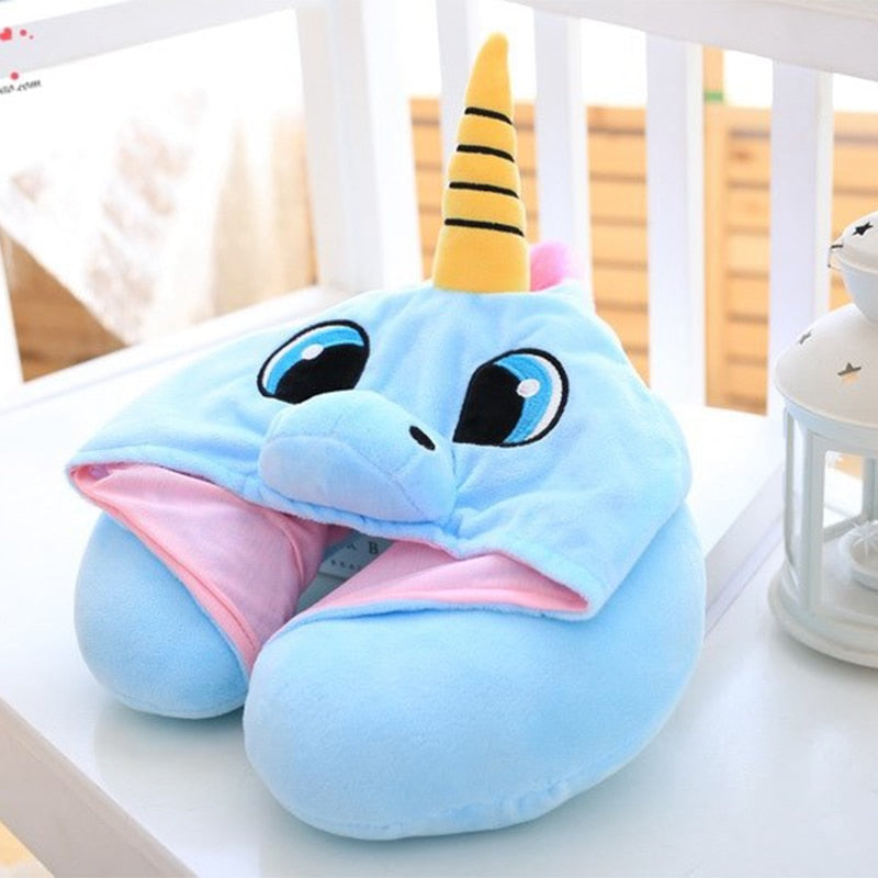 U Shaped Kids Hooded Neck Pillow for Airplane Travel