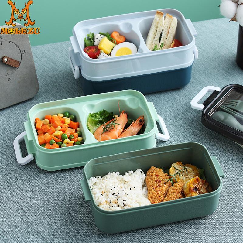 Lunch Box Food Storage Box 3 Layers Grids Student Office Worker Microwave Bento Box Outdoor Picnic Container with Fork Spoon