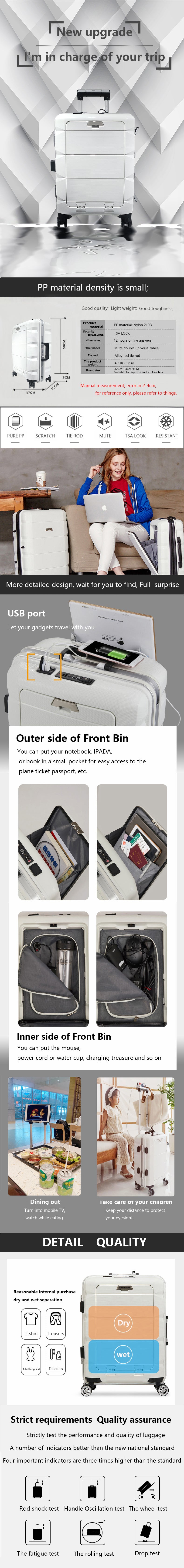 Carry On Spinner Luggage Set with Front Opening Laptop & Mobile Cup Holder.