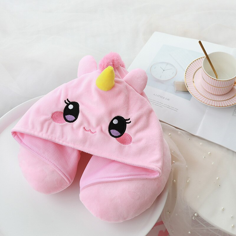 U Shaped Kids Hooded Neck Pillow for Airplane Travel