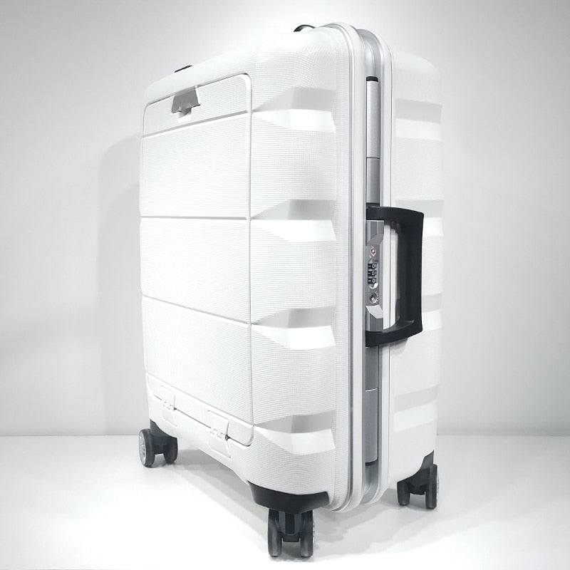 Carry On Spinner Luggage Set with Front Opening Laptop & Mobile Cup Holder.